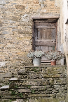 old door and staircase / door and staircase of a stone house of an old mountain village