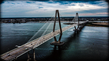 Bridge alone / Charleston, bridge, water, road, river, boat, blue