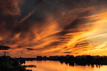 To Sail Beyond The Sunset / Sunset with colorful sky and the river