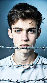 Portrait of a Teenager Behind Barbed Wire / ***