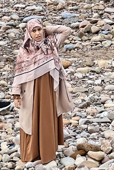 On the beach, Casablanca, Morocco / Moroccan lady on the beach in Casablanca, Morocco