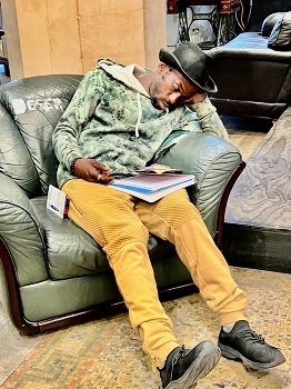 Exam time / Student preparing for exams in a bookstore