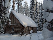 Im Wald am Rande des Winters das Leben in einer Hütte ... / ***