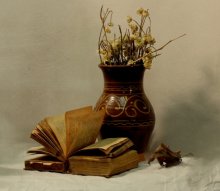 Studieren Sie mit einer Vase und ein Buch. / ______