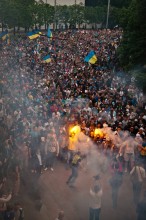 &nbsp; / Fans of Dynamo Kyiv, Shakhtar Donetsk and Poltava Vorskla marched in common support of a united Ukraine