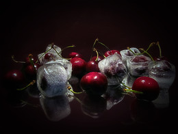 cherry in the ice / still life with red Cherry in ice for cocktail