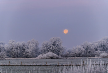 Blutmond / Fotografiert nach Ende der letzten Mondfinsternis über den Allerwiesen bei Altencelle.