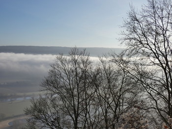 Neujahrsspaziergang, Nebel über der Weser / die Sonne löst den Frühnebel langsam auf