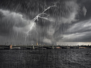 Stormy day in St. Petersburg. Russia. / Neva river in a storm. St. Petersburg. Russia.