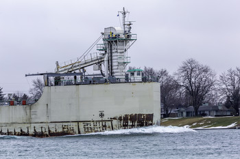 Pushing Water Upstream / This freighter was pushing water upstream as it traveled up the river