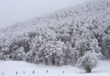 Über sechs weitere Skifahrer und einem kleinen Hügel / ***