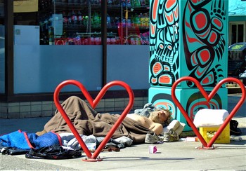 Broken Lost Invisible / invisibly, the mentally challenged homeless exist in the heart of the city,.