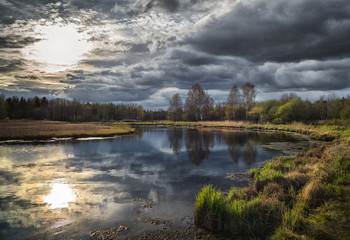 Spring landscape with reflections. Gatchina. Russia. / Spring landscape with reflections.