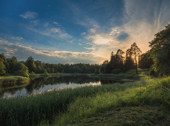 Summer sunset by the lake. Gatchina. / Sunset by the lake.