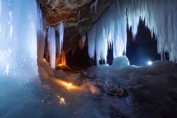 Night icefalls / Night on the icefalls. I illuminated the icefall with my headlamp, phone and candles. :)